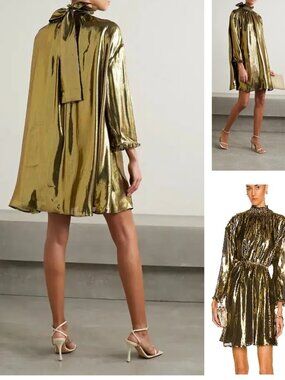 NEW $595 RHODE PRIYA METALLIC SILK BLEND TRAPEZE STYLE MINI DRESS #4 SIZE XS/S